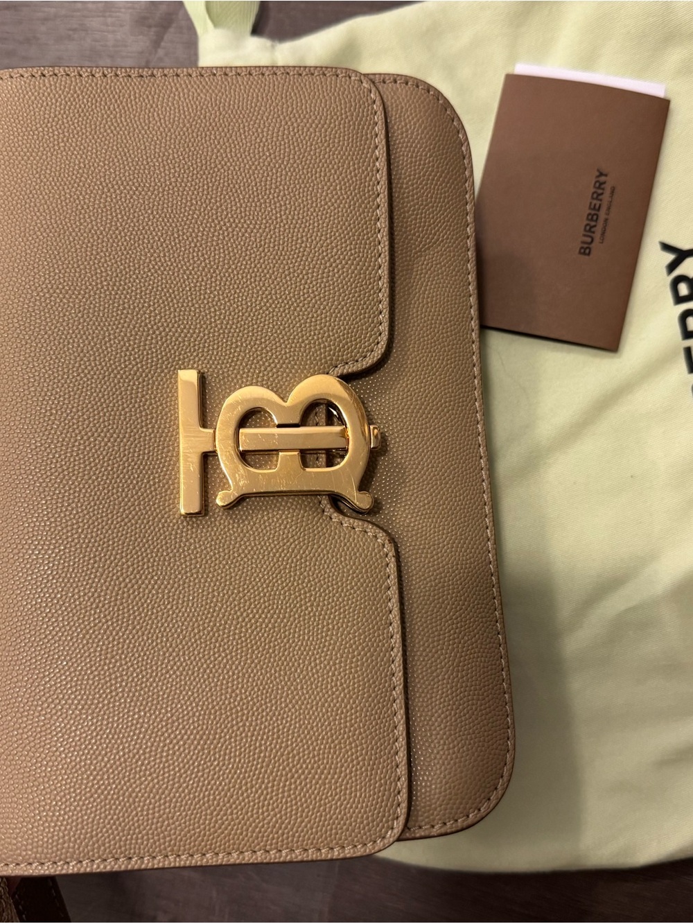 Burberry Brown/Tan Leather Shoulder Bag with Gold TB Clasp